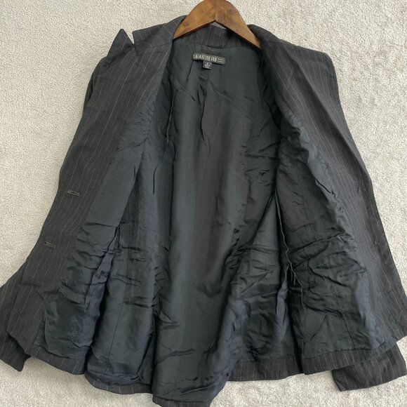 Lafayette 148 New York Women's Size 6 Pinstripe Wool Blazer Jacket Black/ Brown - Picture 8 of 9